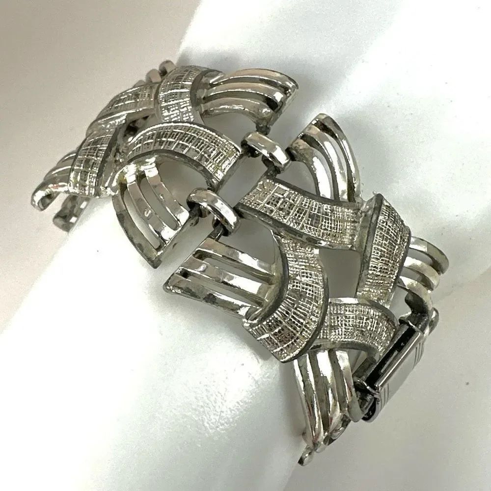 Coro vintage wide ornate silver tone bracelet